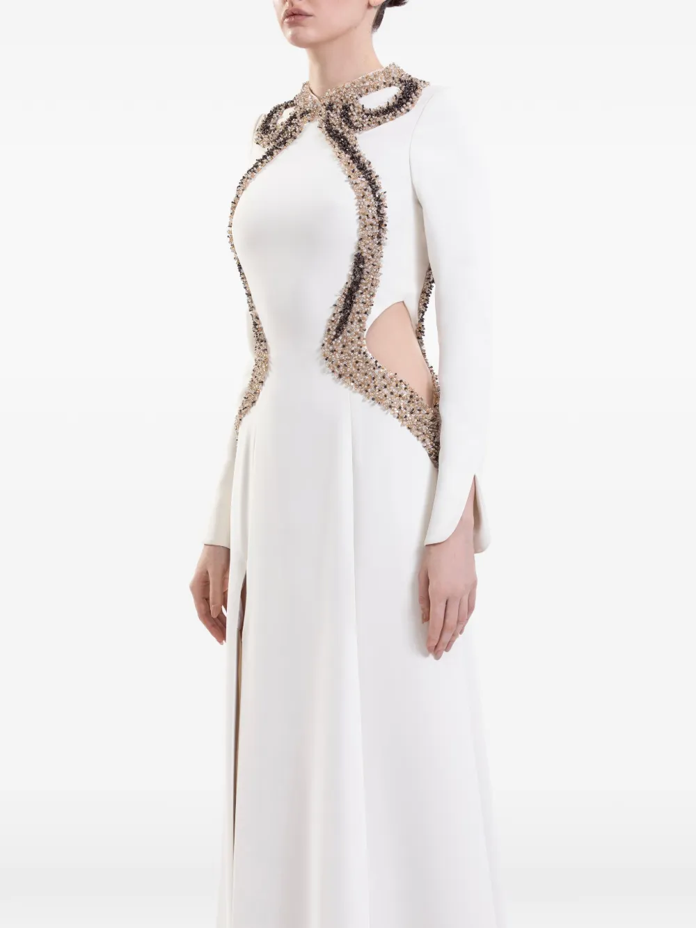 Saiid Kobeisy Verfraaide maxi-jurk met lange mouwen Beige