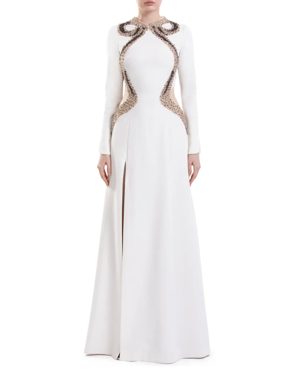 Saiid Kobeisy Verfraaide maxi-jurk met lange mouwen Beige