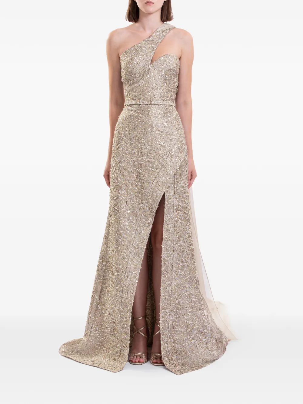 Saiid Kobeisy Asymmetrische maxi-jurk met brokaat Goud