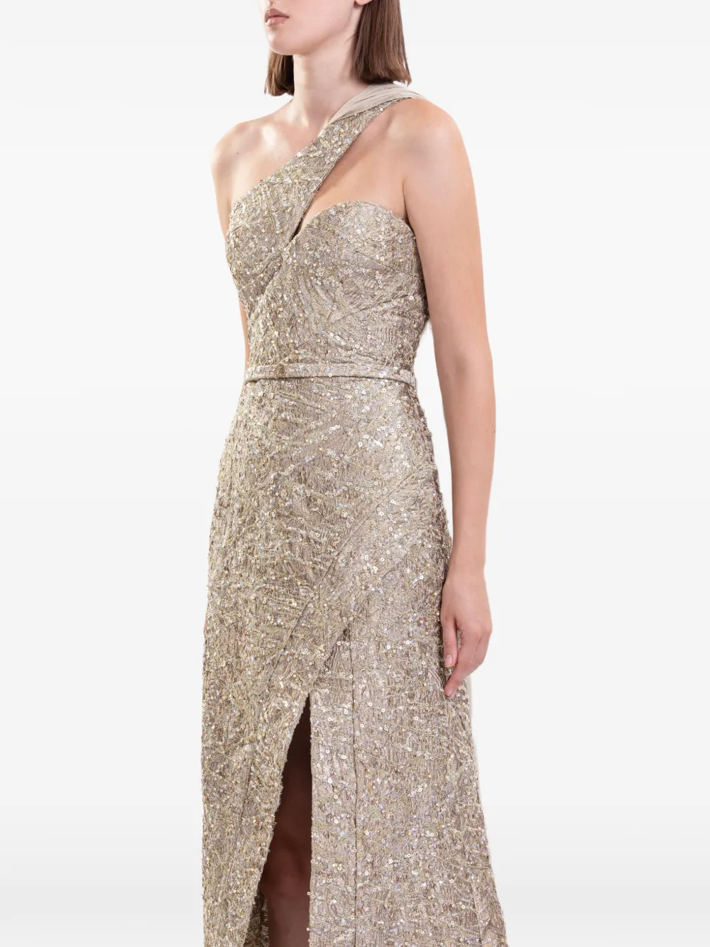 Saiid Kobeisy Asymmetrische maxi-jurk met brokaat Goud