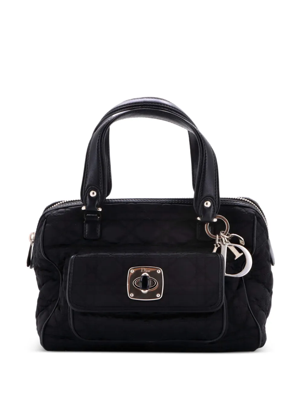 Christian Dior Pre-Owned Vintage Front Pocket Boston Bag Cannage Quilt Satin Small satchel - Nero
