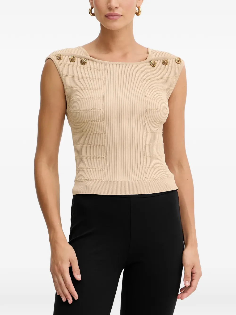 GUESS USA Top a coste con bottoni - Toni neutri