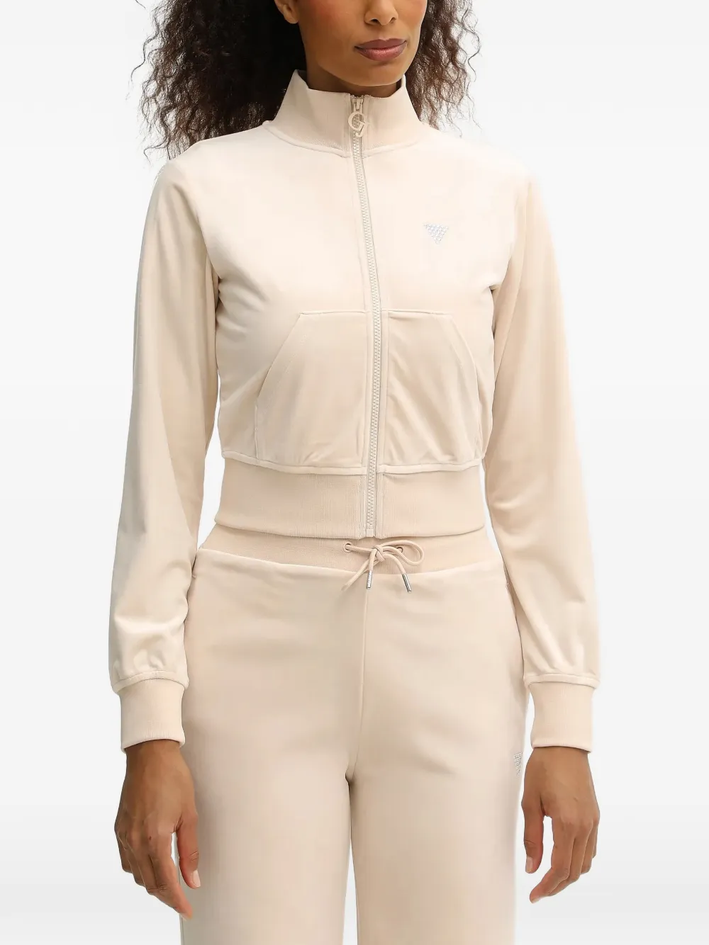 GUESS USA rhinestone-embellished zip-up sweatshirt - Toni neutri