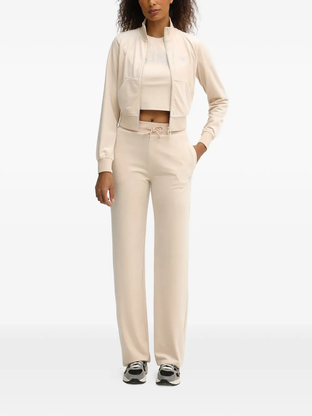GUESS USA Sweater verfraaid met stras en rits Beige