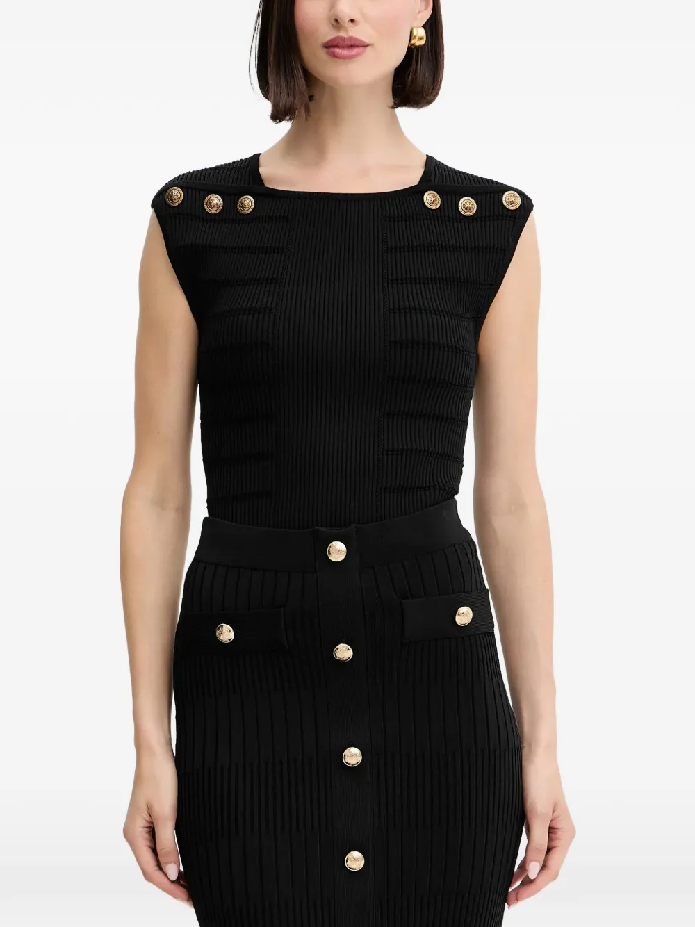 GUESS USA button ribbed top - Nero