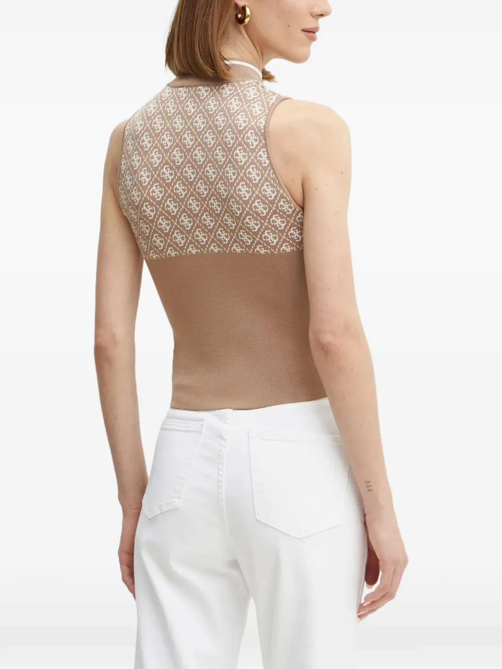 GUESS USA Top met hoge hals en patroon Beige