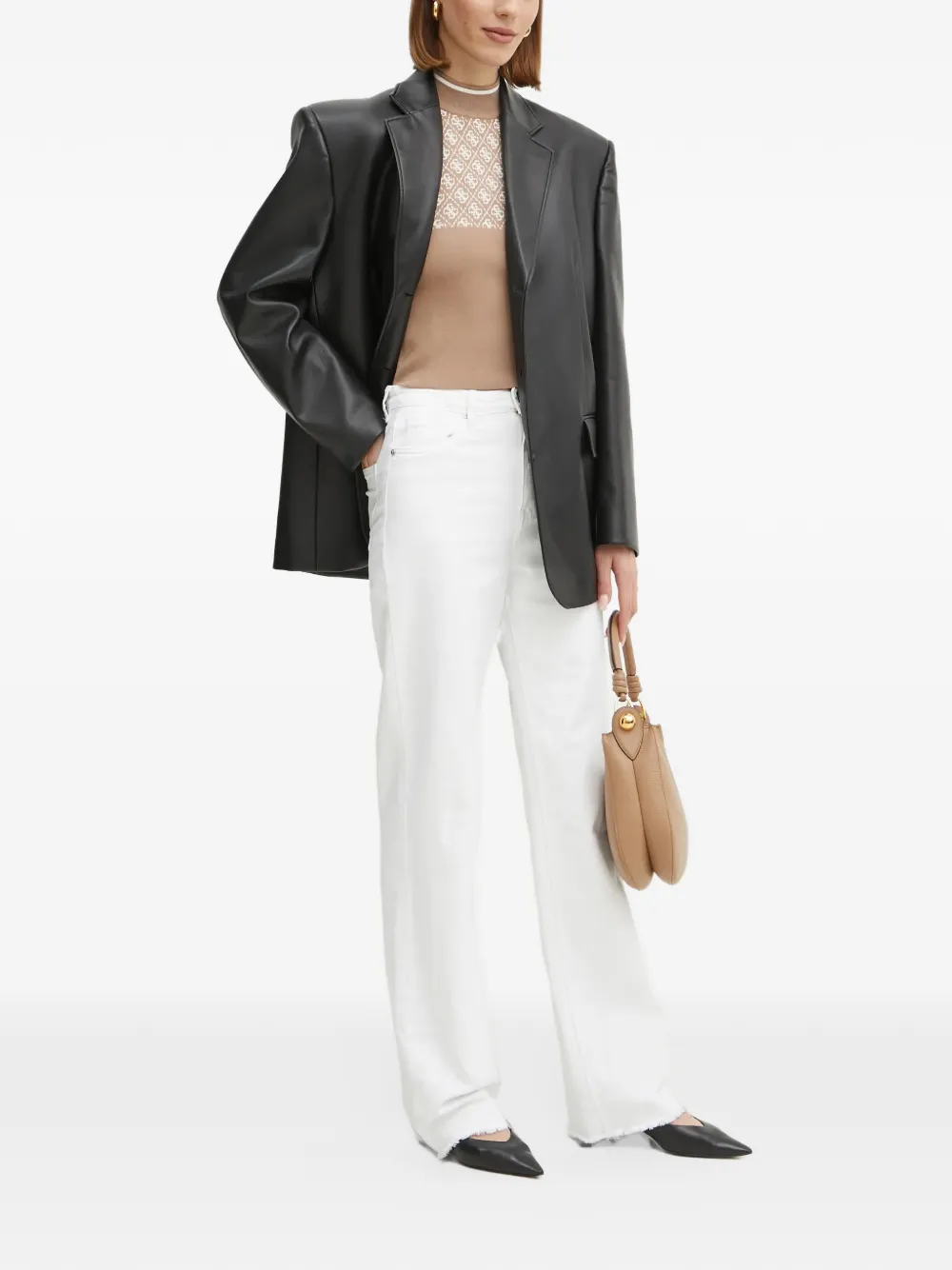 GUESS USA Top met hoge hals en patroon Beige