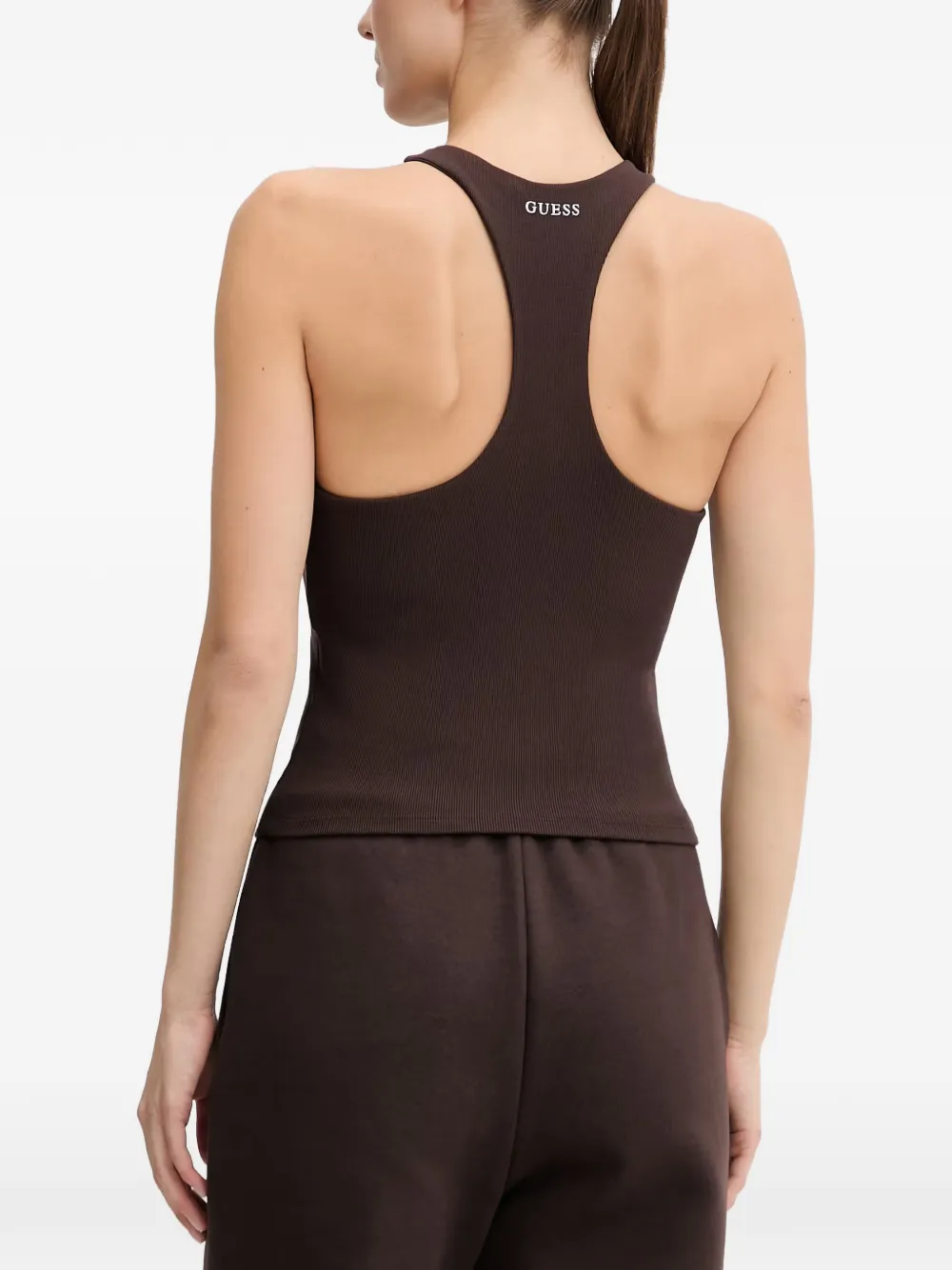 GUESS USA Geribbelde racerback tanktop Bruin