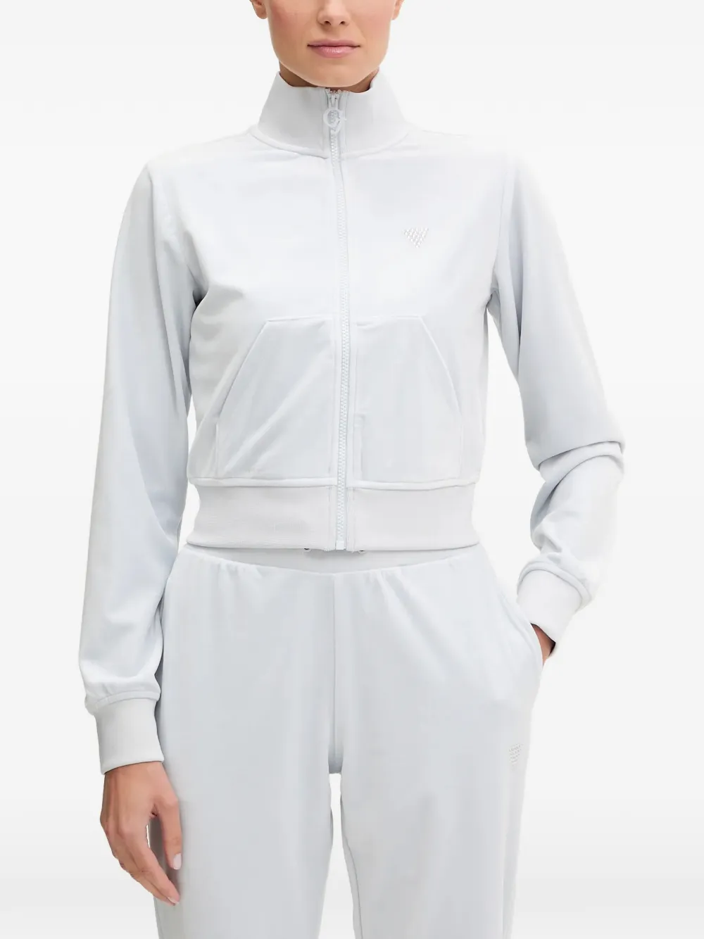 GUESS USA rhinestone-embellished zip-up sweatshirt - Blu