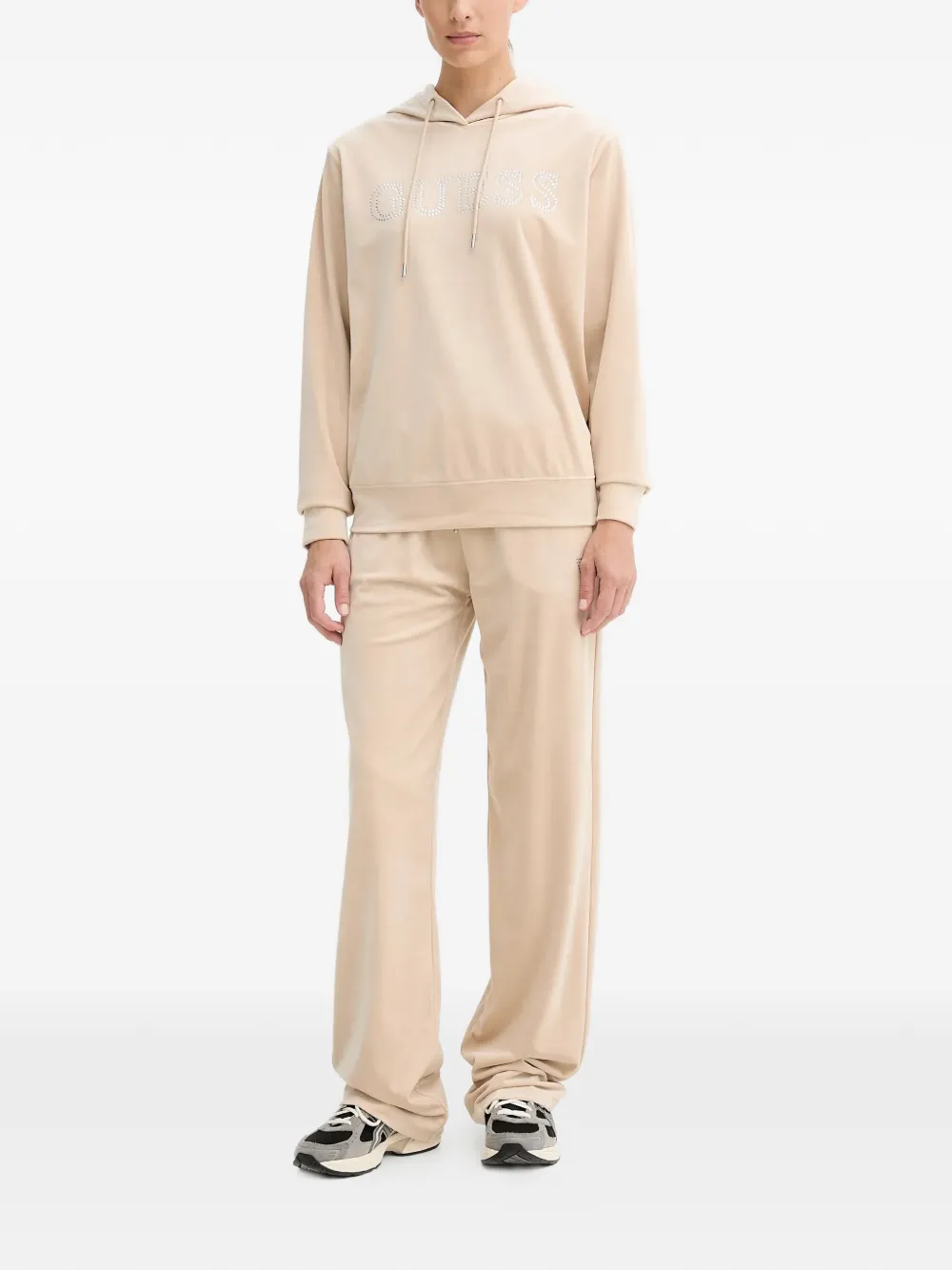 GUESS USA logo-embellished hoodie Beige