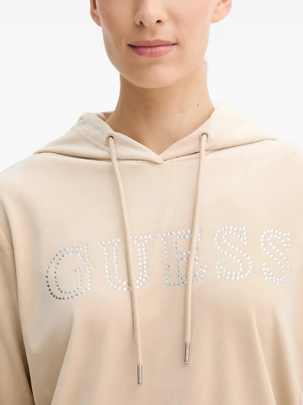 GUESS USA logo-embellished hoodie Beige