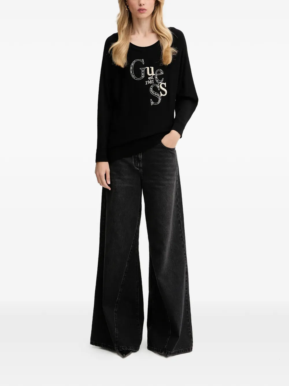 GUESS USA T-shirt met borduurwerk Zwart