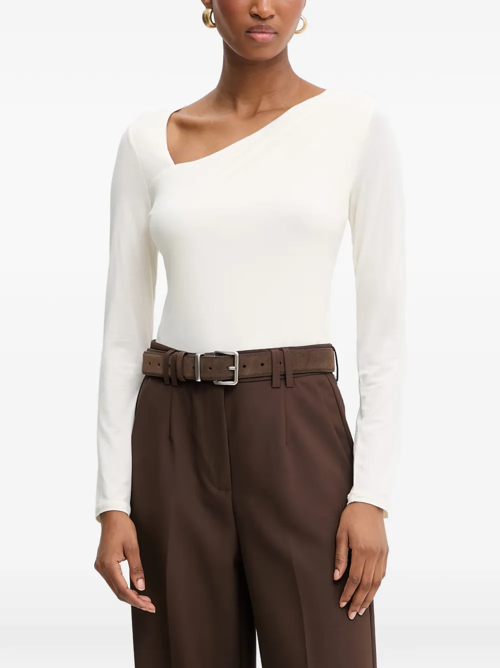 GUESS USA asymmetric-neck long-sleeved top - Bianco