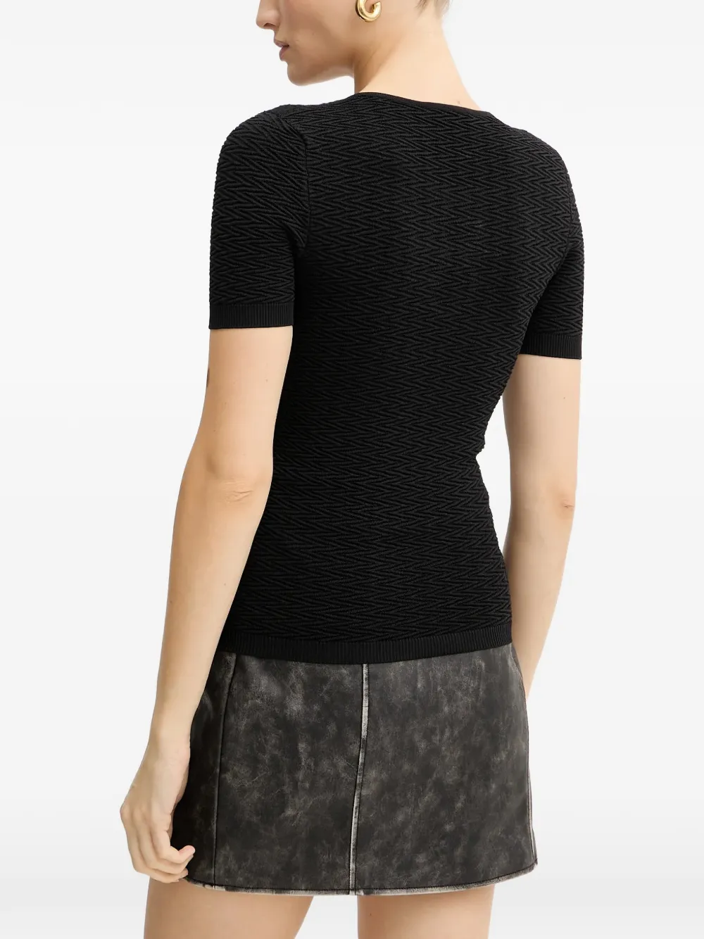 GUESS USA textured ring-detail T-shirt Zwart