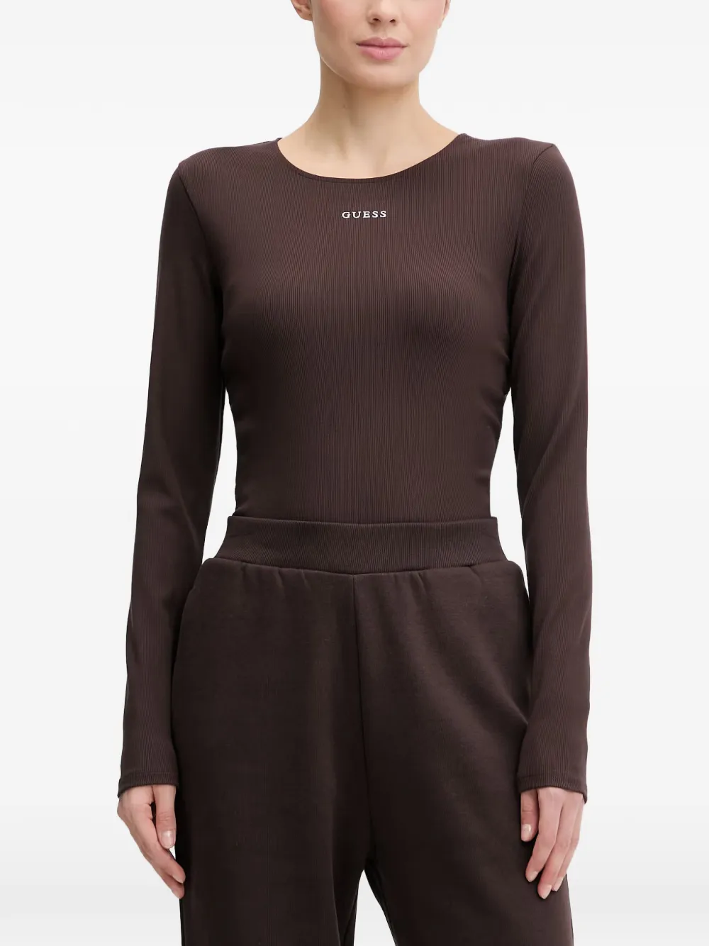 GUESS USA Nat ruched ribbed T-shirt - Marrone