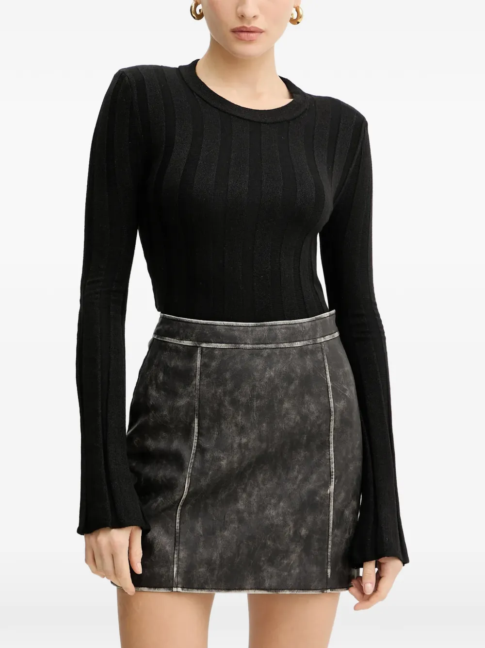 GUESS USA ribbed-knit flared-sleeve sweatshirt - Nero