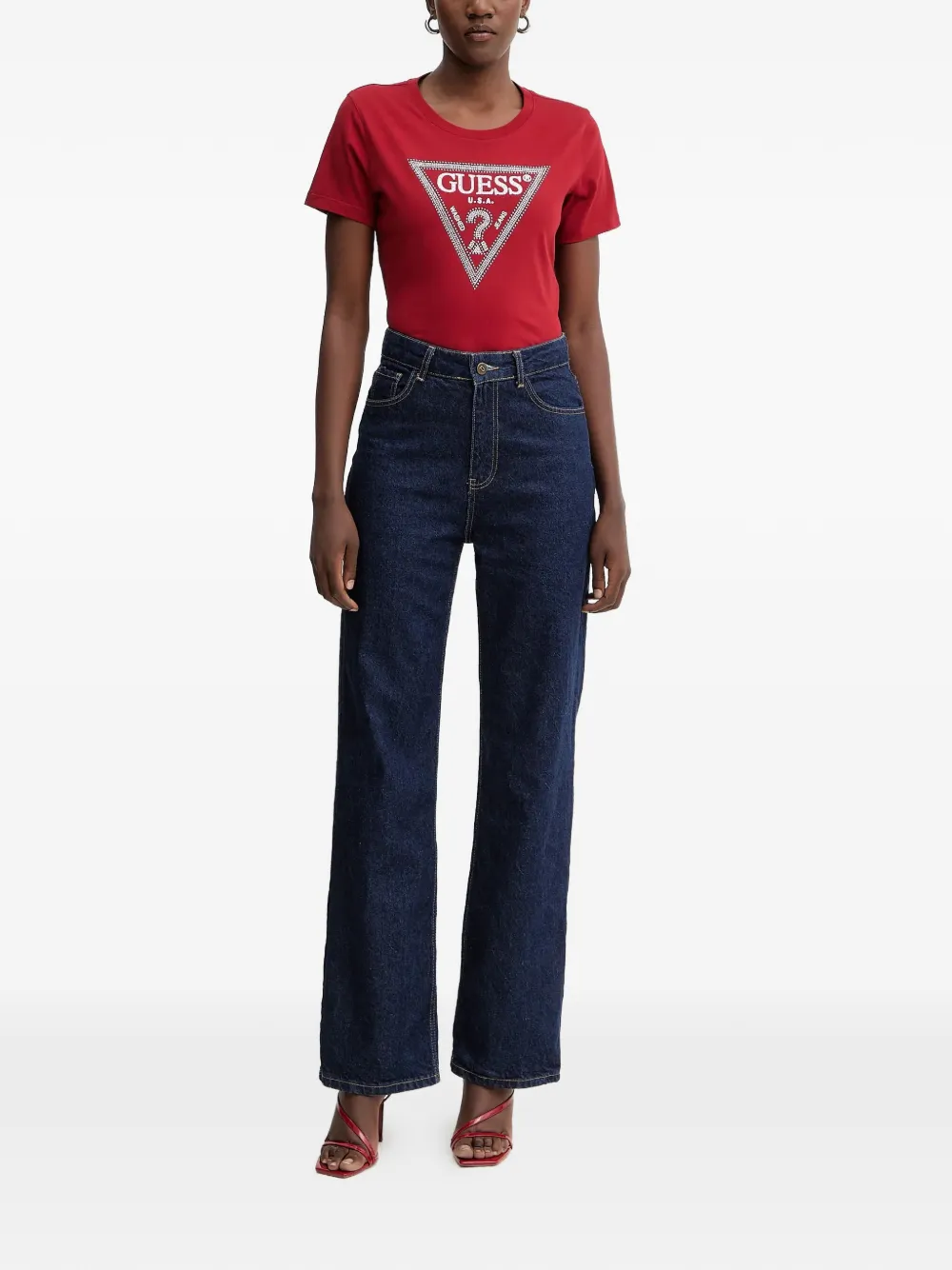 GUESS USA logo-embellished T-shirt Rood