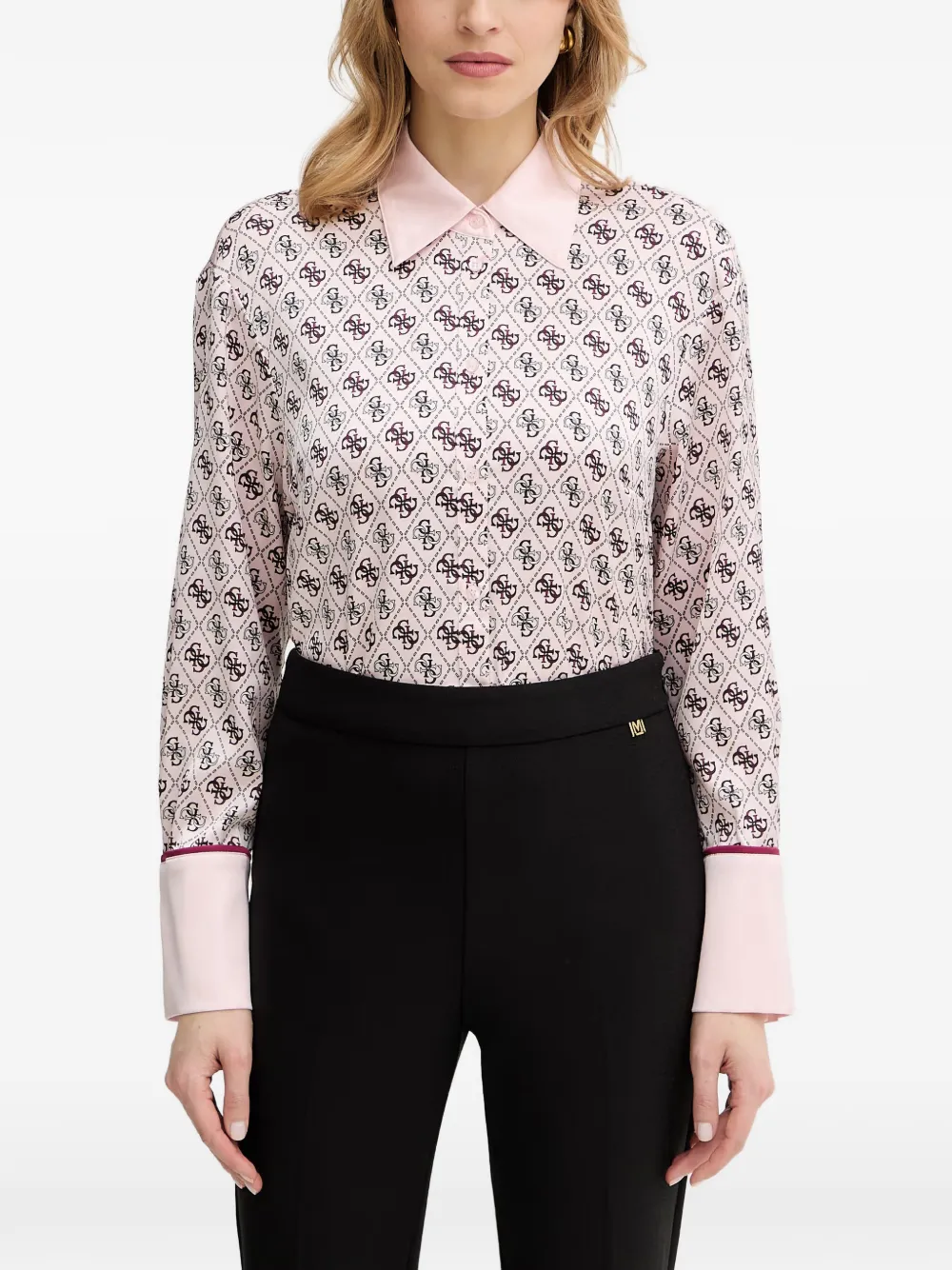 GUESS USA monogram-print long-sleeve shirt - Rosa