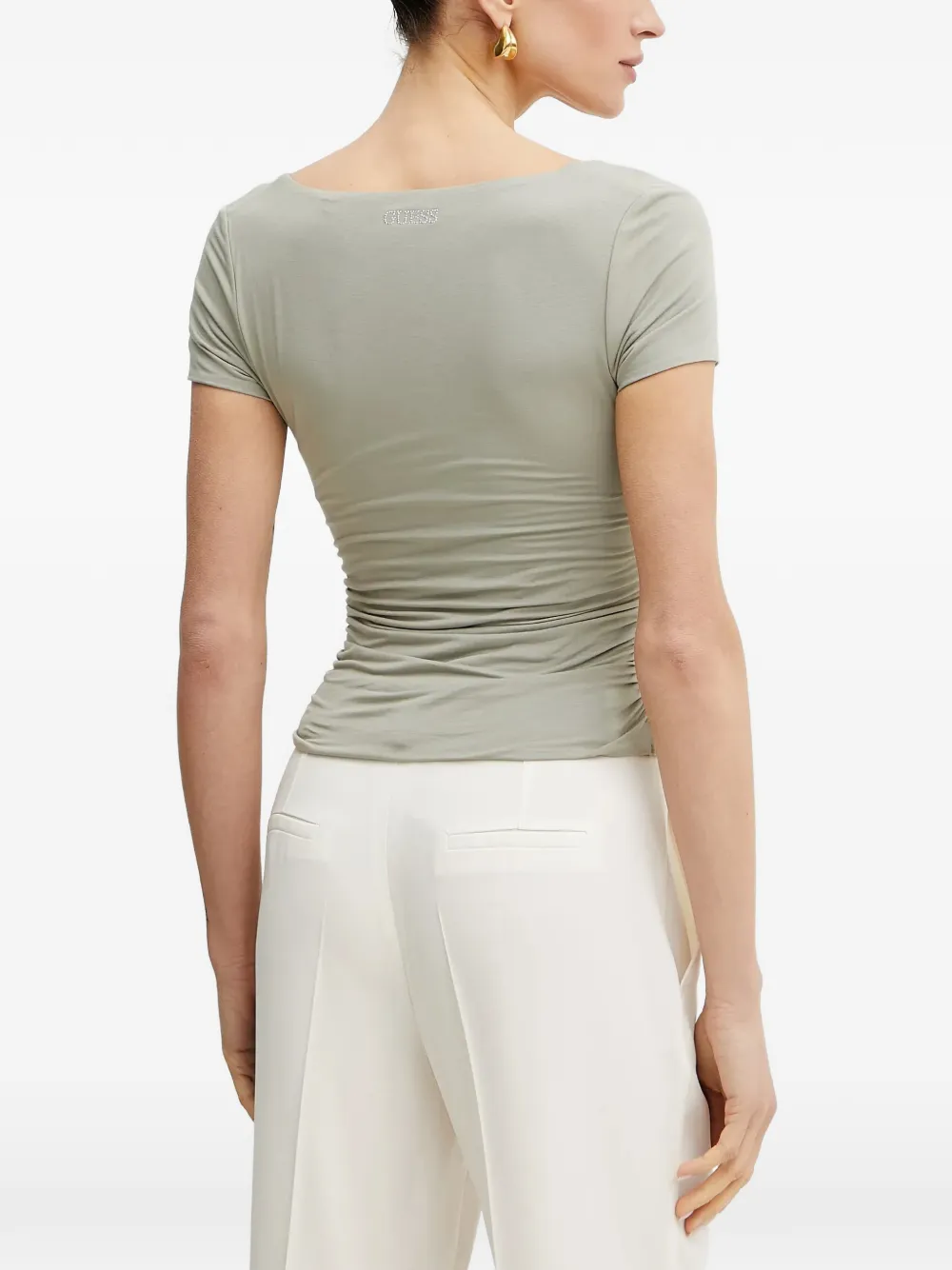 GUESS USA T-shirt met ruches en gedraaid detail Groen