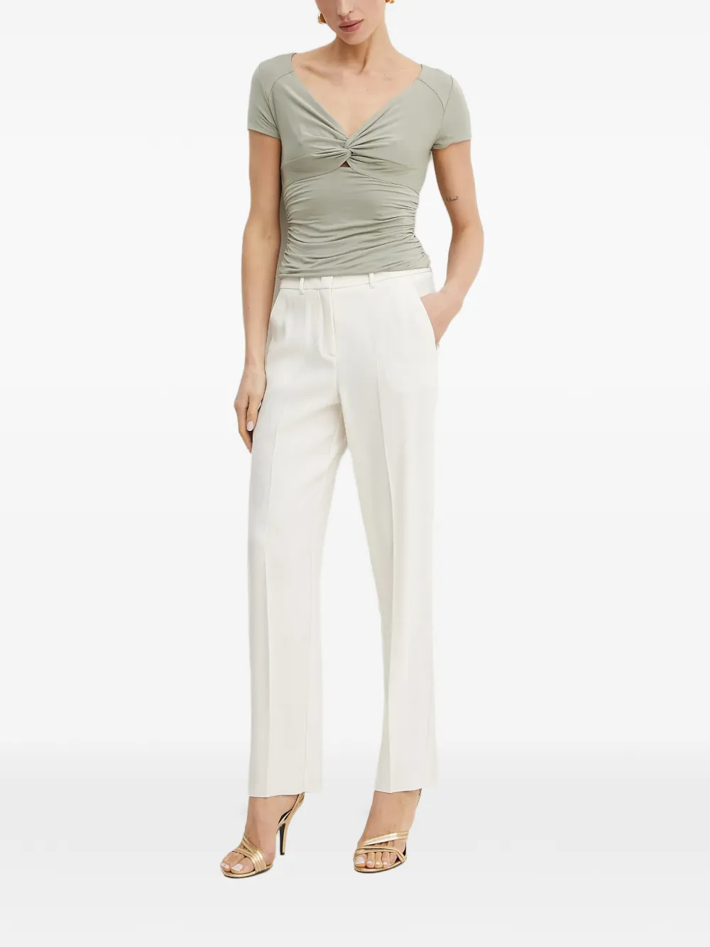 GUESS USA T-shirt met ruches en gedraaid detail Groen