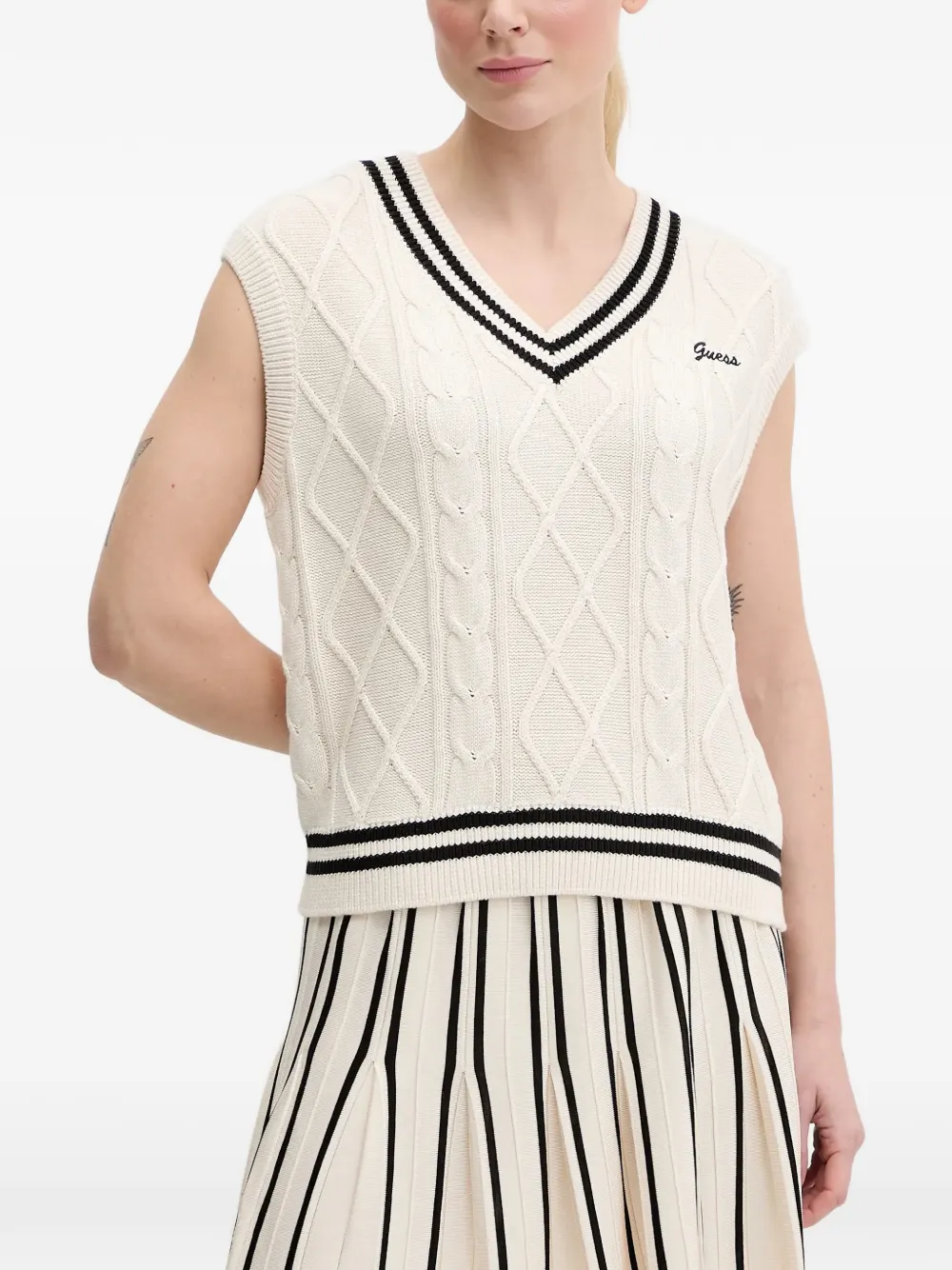 GUESS USA striped V-neck vest - Toni neutri