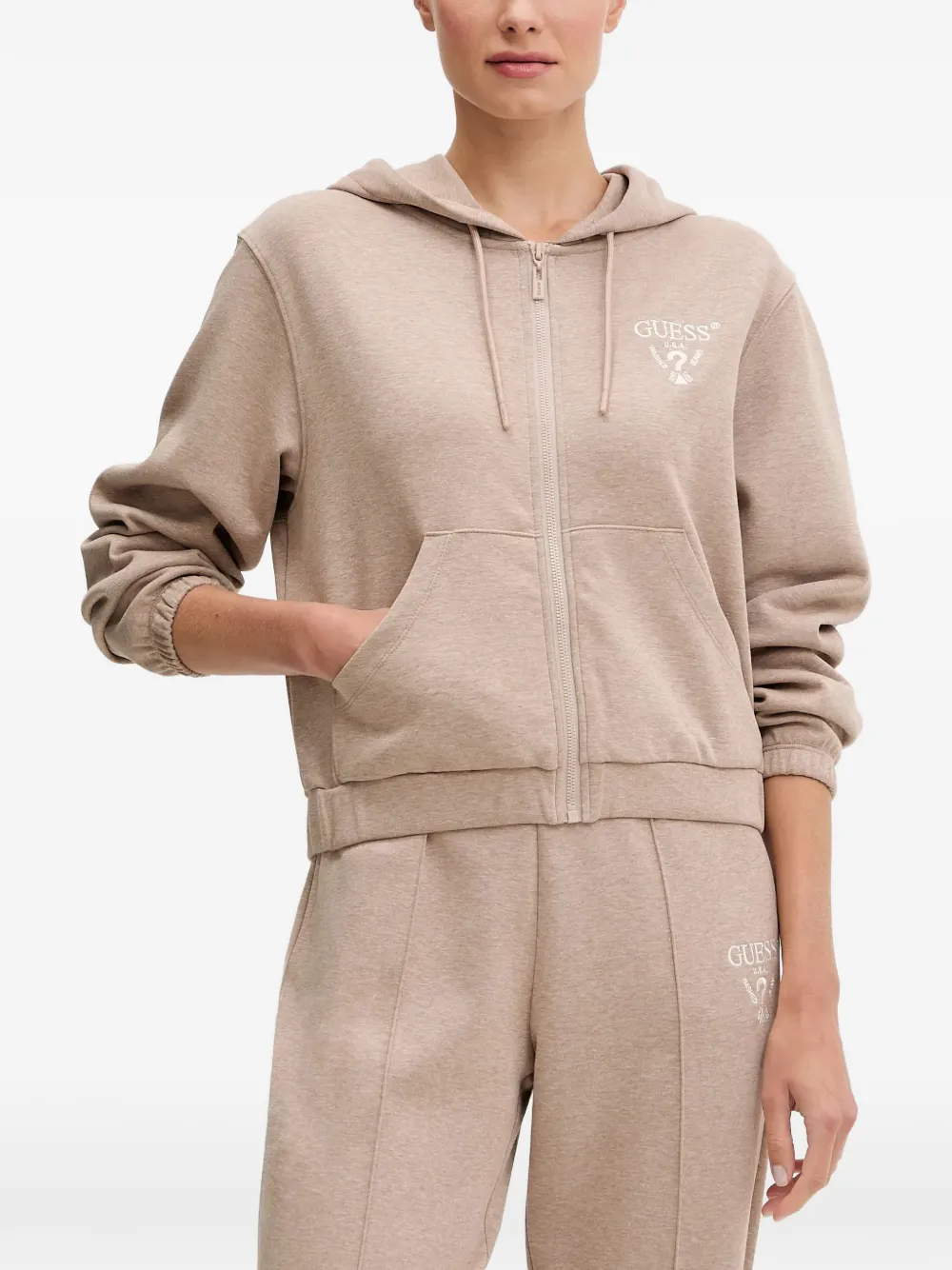 GUESS USA logo zip-up hoodie - Toni neutri