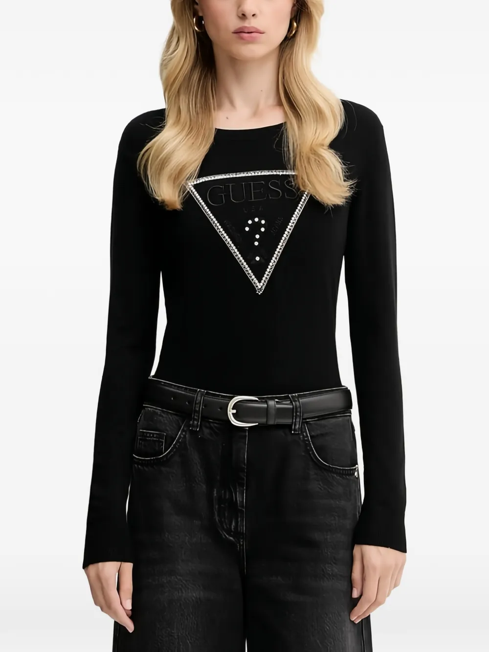 Guess Usa Embellished Logo Sweatshirt In Black