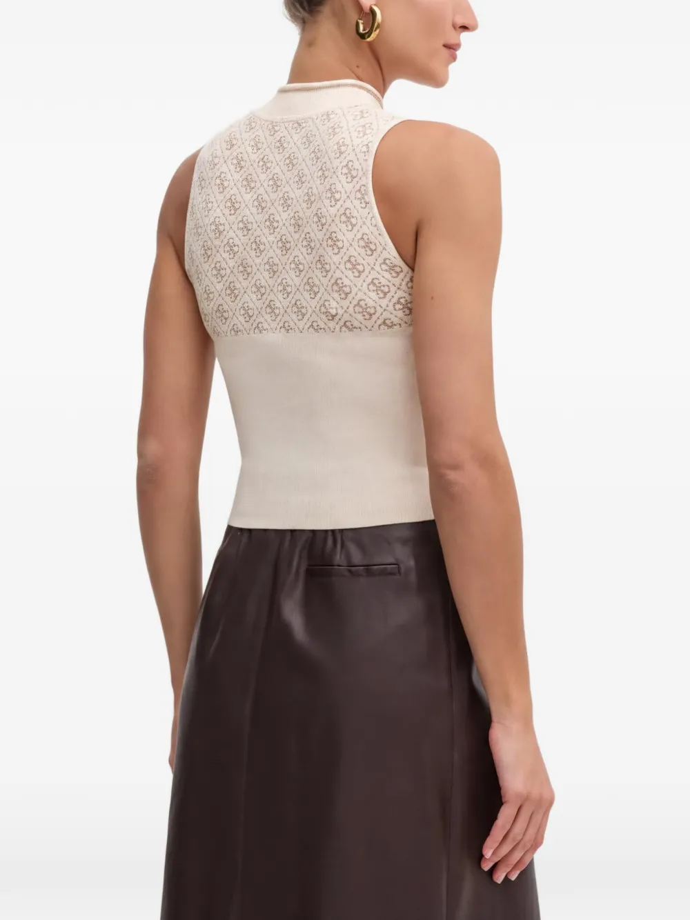 GUESS USA monogram-pattern sleeveless top Beige