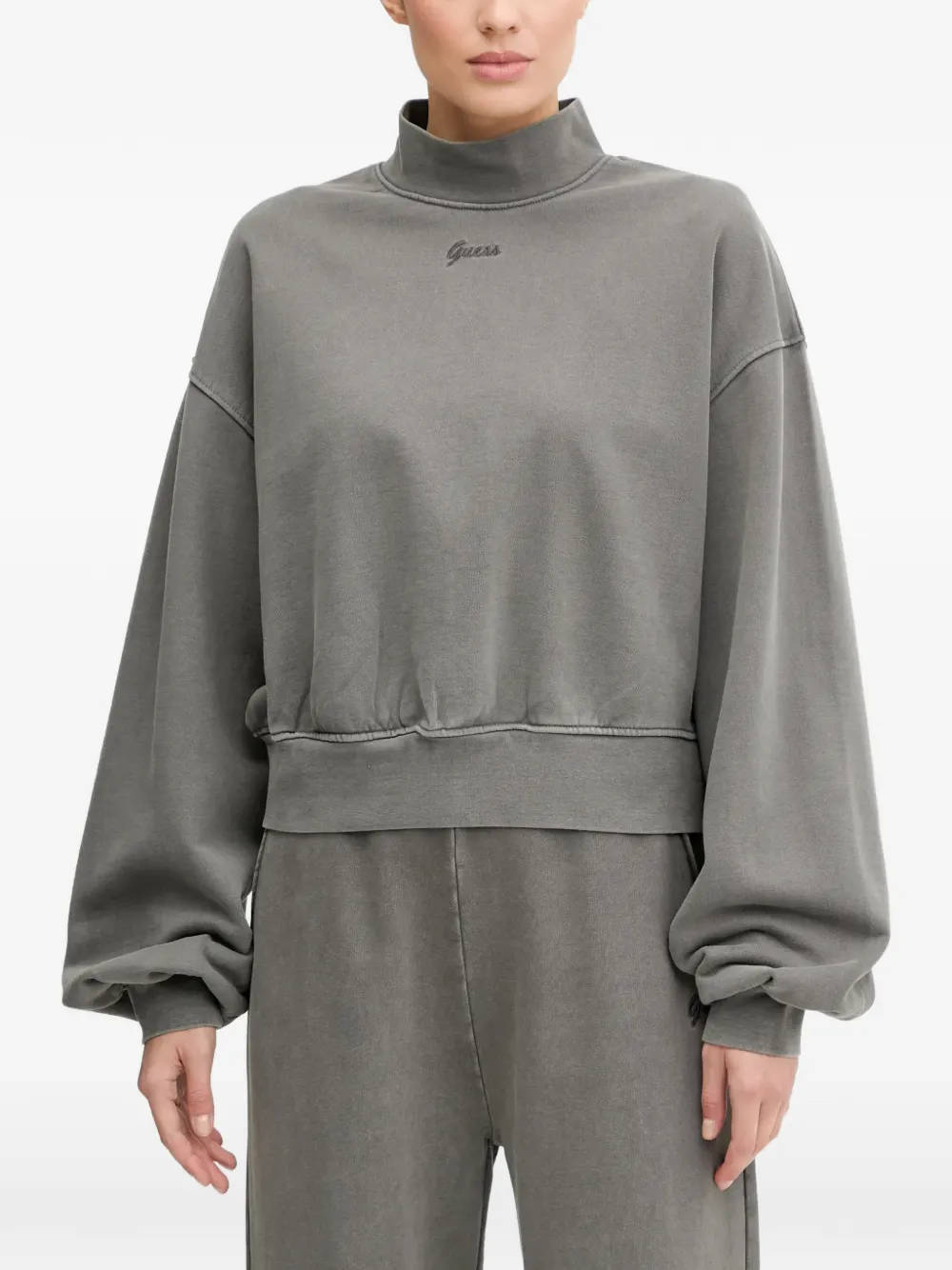 GUESS USA Misty high-neck logo-embroidered sweatshirt - Grigio