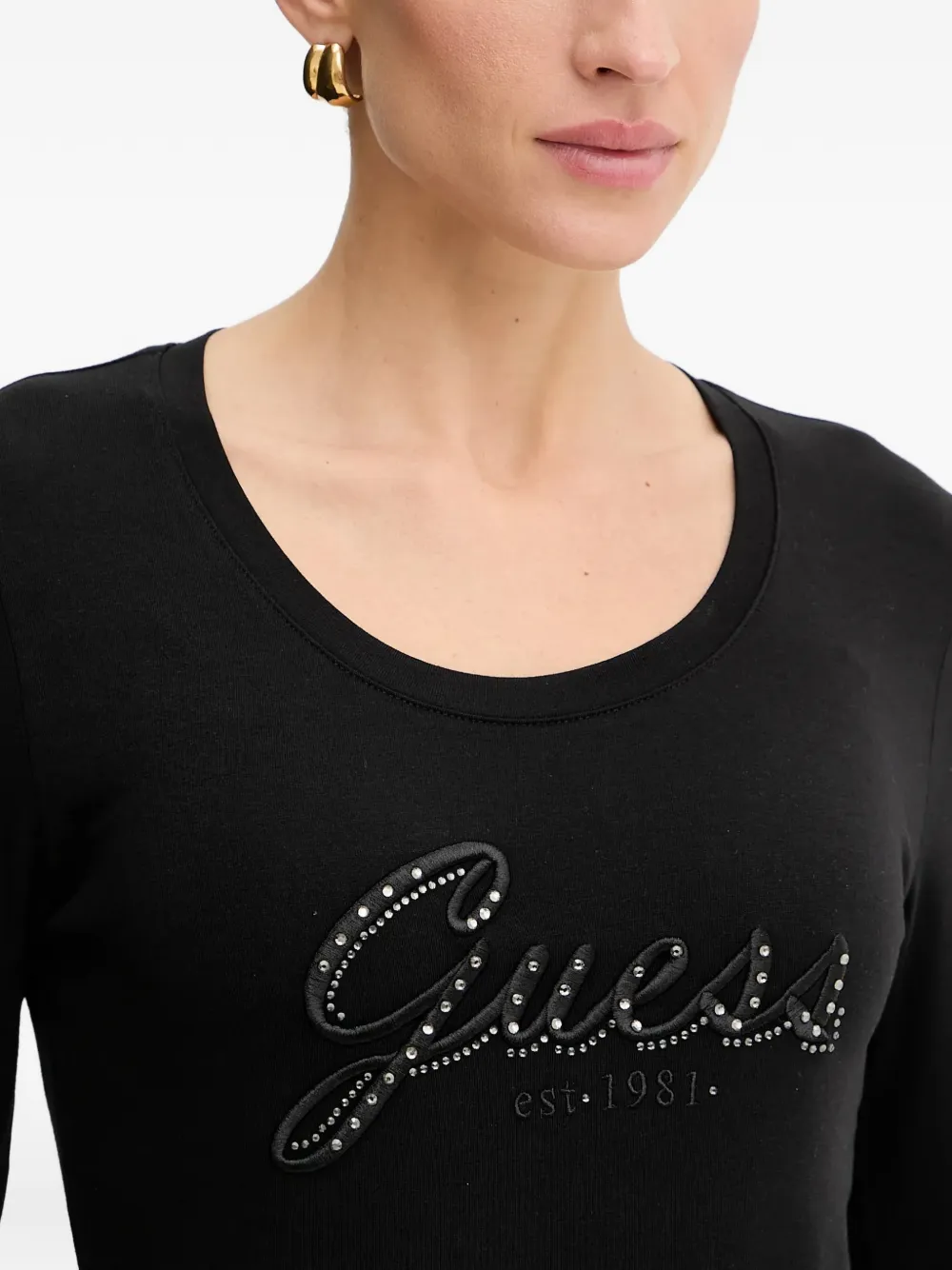 GUESS USA T-shirt verfraaid met kristallen Zwart