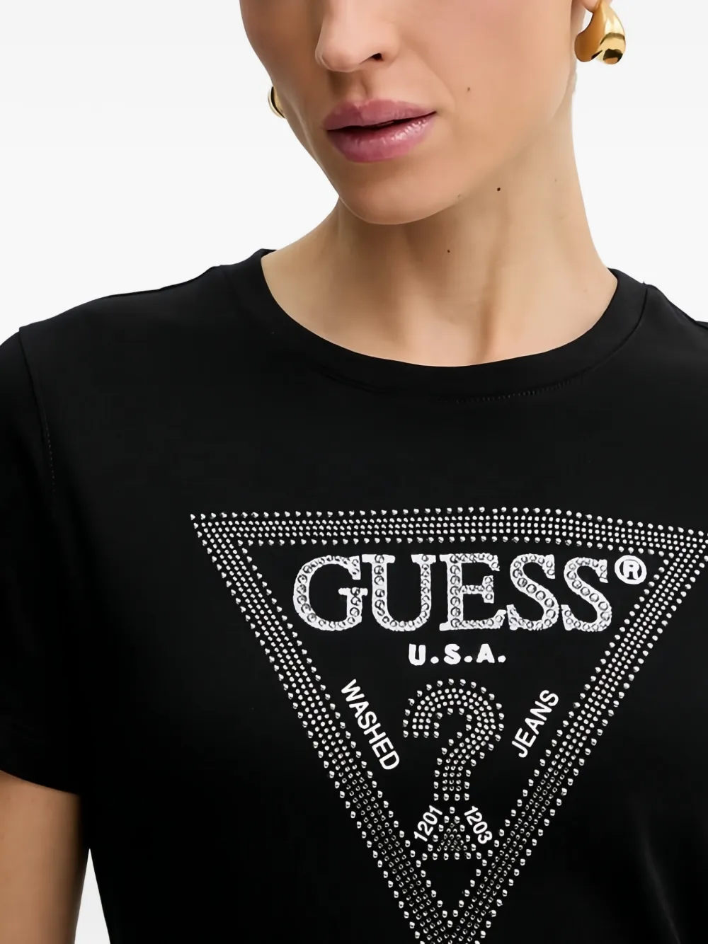 GUESS USA T-shirt verfraaid met stras en korte mouwen Zwart