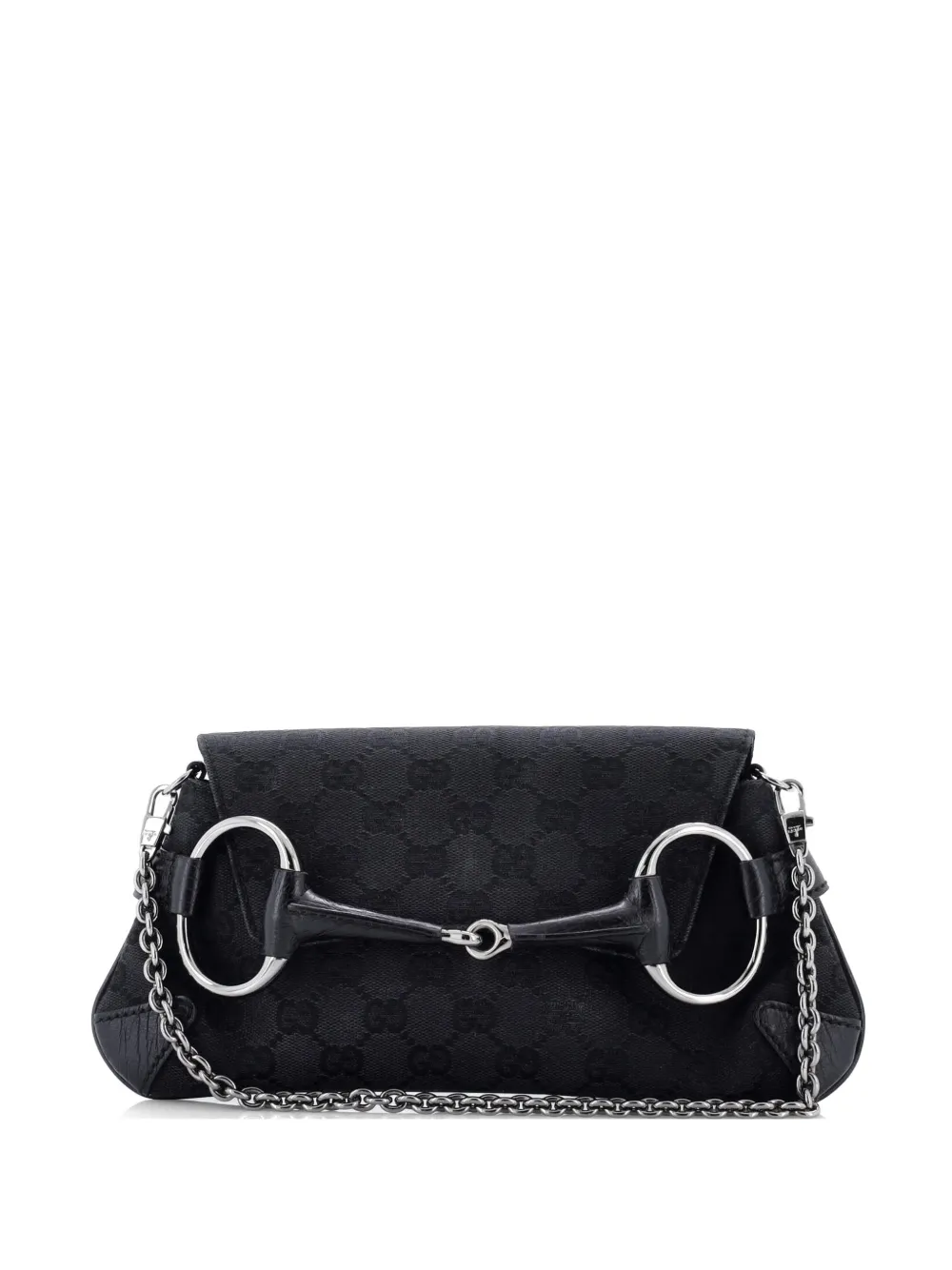 Gucci Pre-Owned Horsebit Chain GG Canvas with Leather Medium clutch bag - Nero