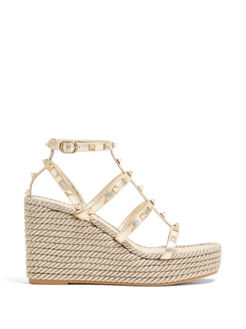 Valentino Garavani Rockstud laminated nappa wedge sandals 95 mm