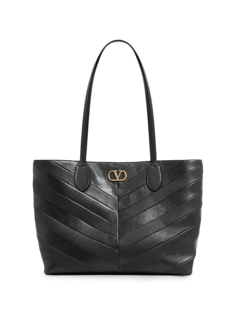 Valentino Garavani Jean medium shopping bag in nappa with chevron motif - Nero