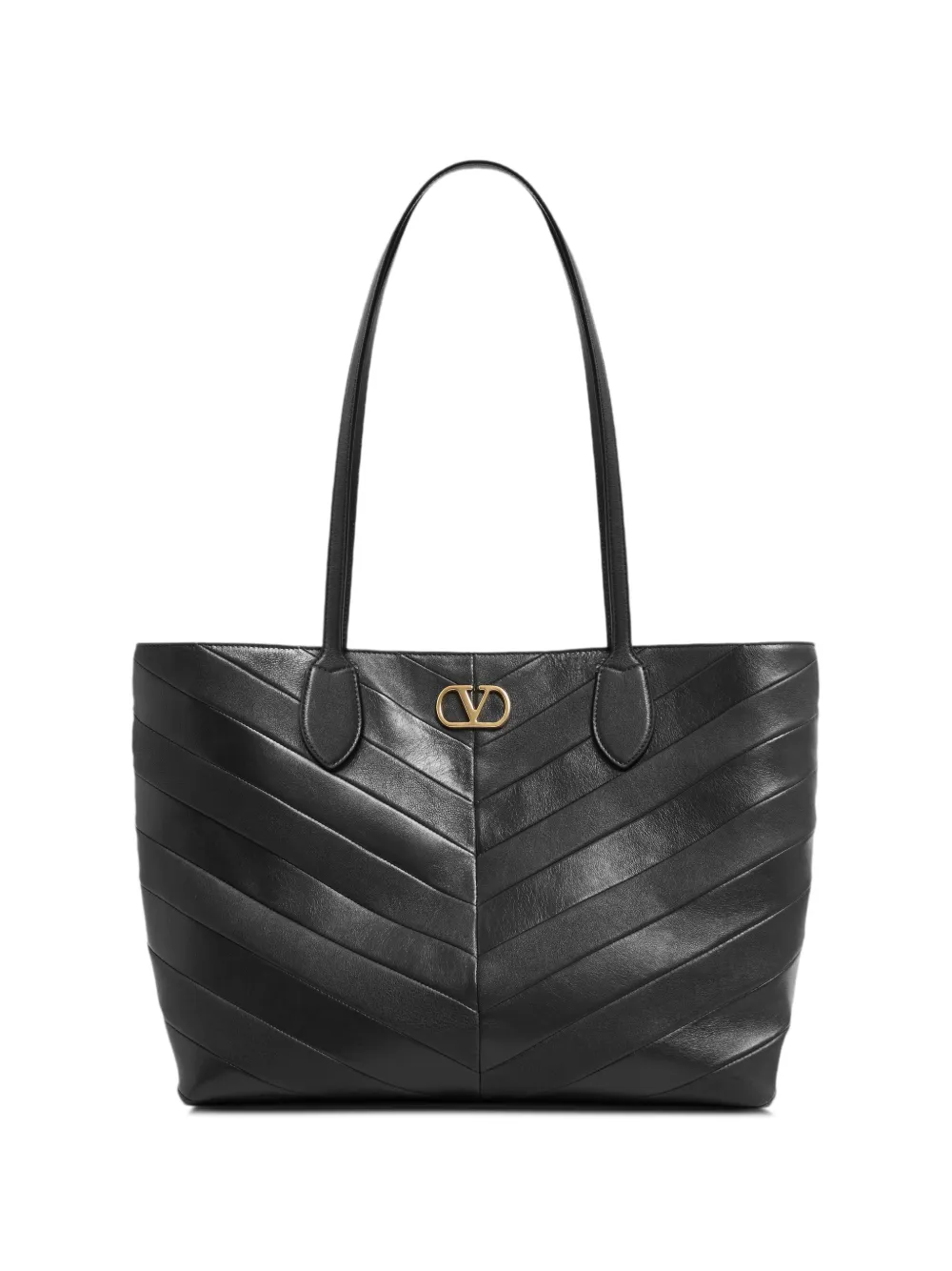 Valentino Garavani Jean medium shopping bag in nappa with chevron motif - Nero