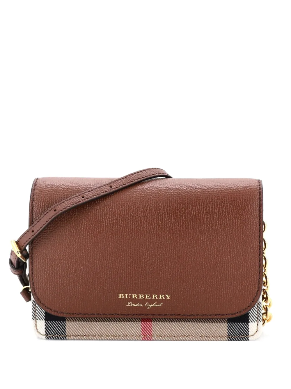 Burberry Pre-Owned Hampshire Wallet on Chain Leather and House Check Canvas crossbody bag - Brown