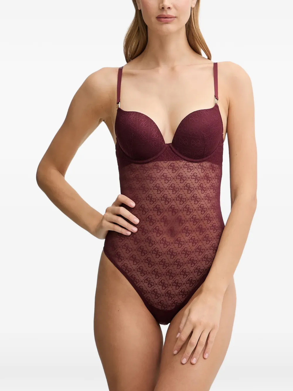 GUESS USA monogram-lace underwired bodysuit - Rot