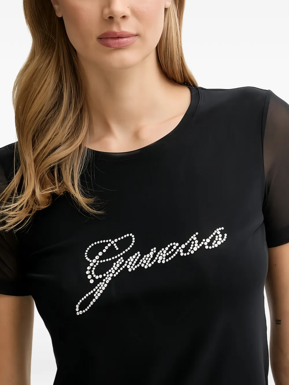 GUESS USA T-shirt en slip met logo van stras Zwart