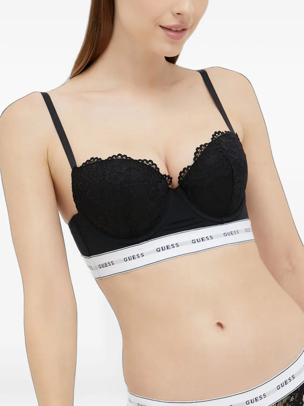 GUESS USA lace-overlay logo-underband bra Zwart
