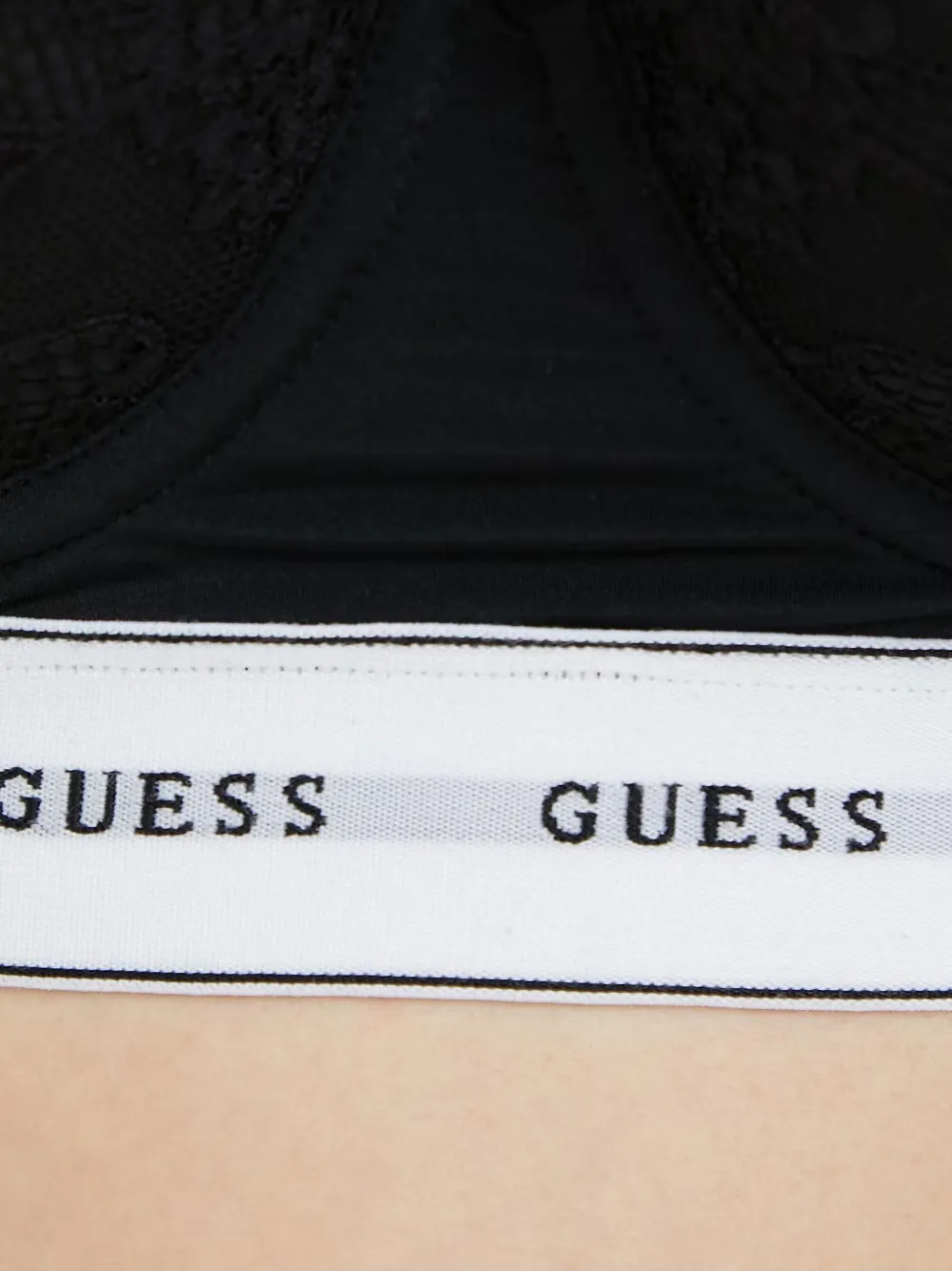 GUESS USA lace-overlay logo-underband bra Zwart