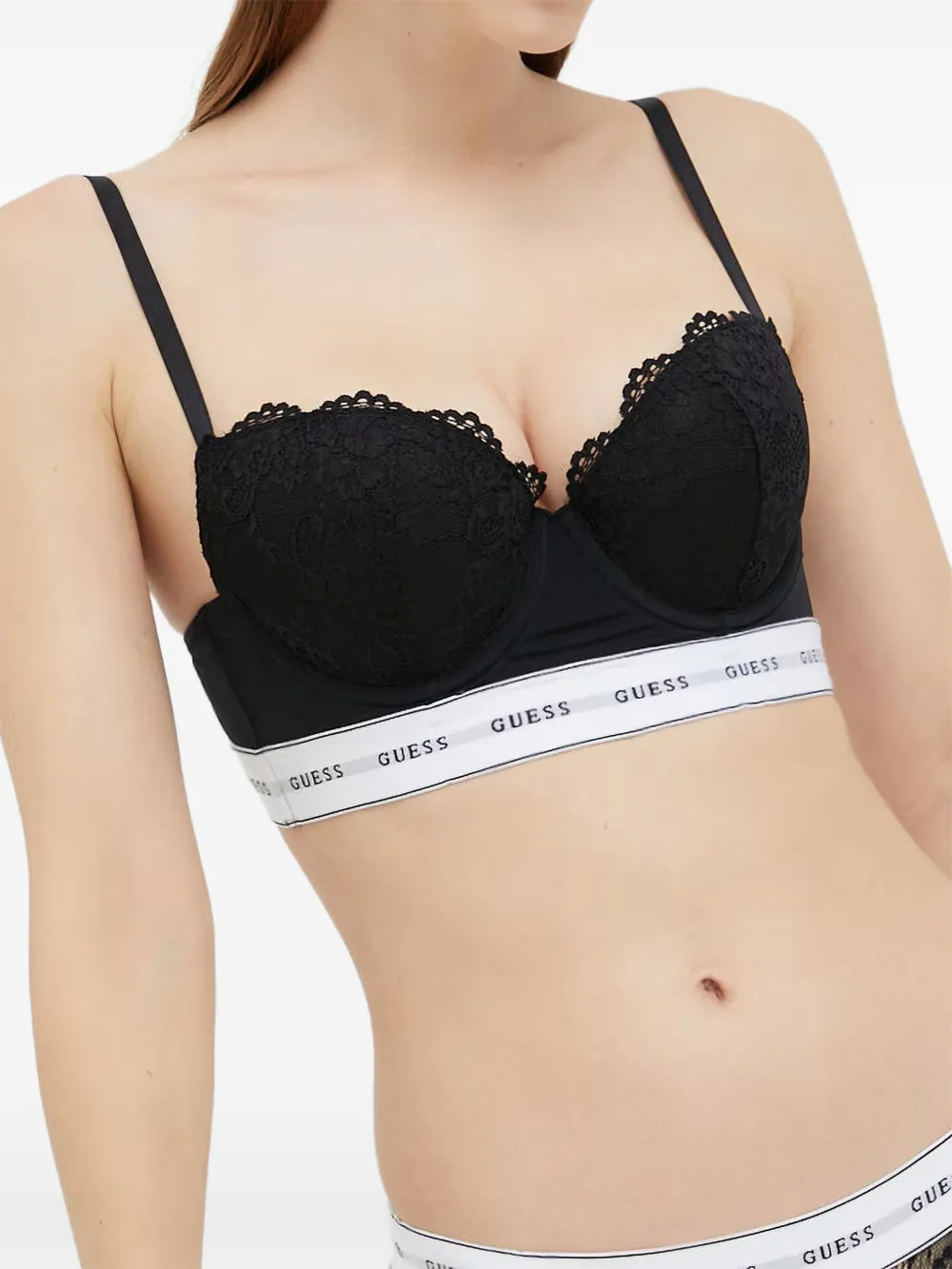 GUESS USA lace-overlay logo-underband bra - Nero