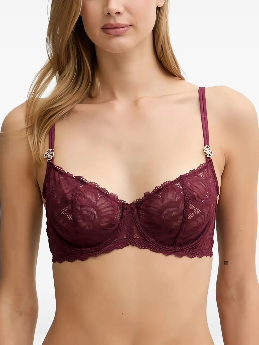 GUESS USA Bh met logo-plakkaat en kanten laag Rood