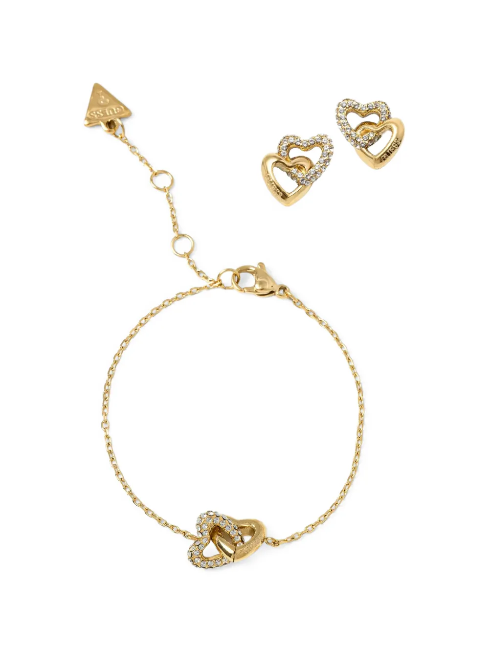 GUESS USA beloved crystal-embellished interlocking-heart earrings and bracelet - Oro