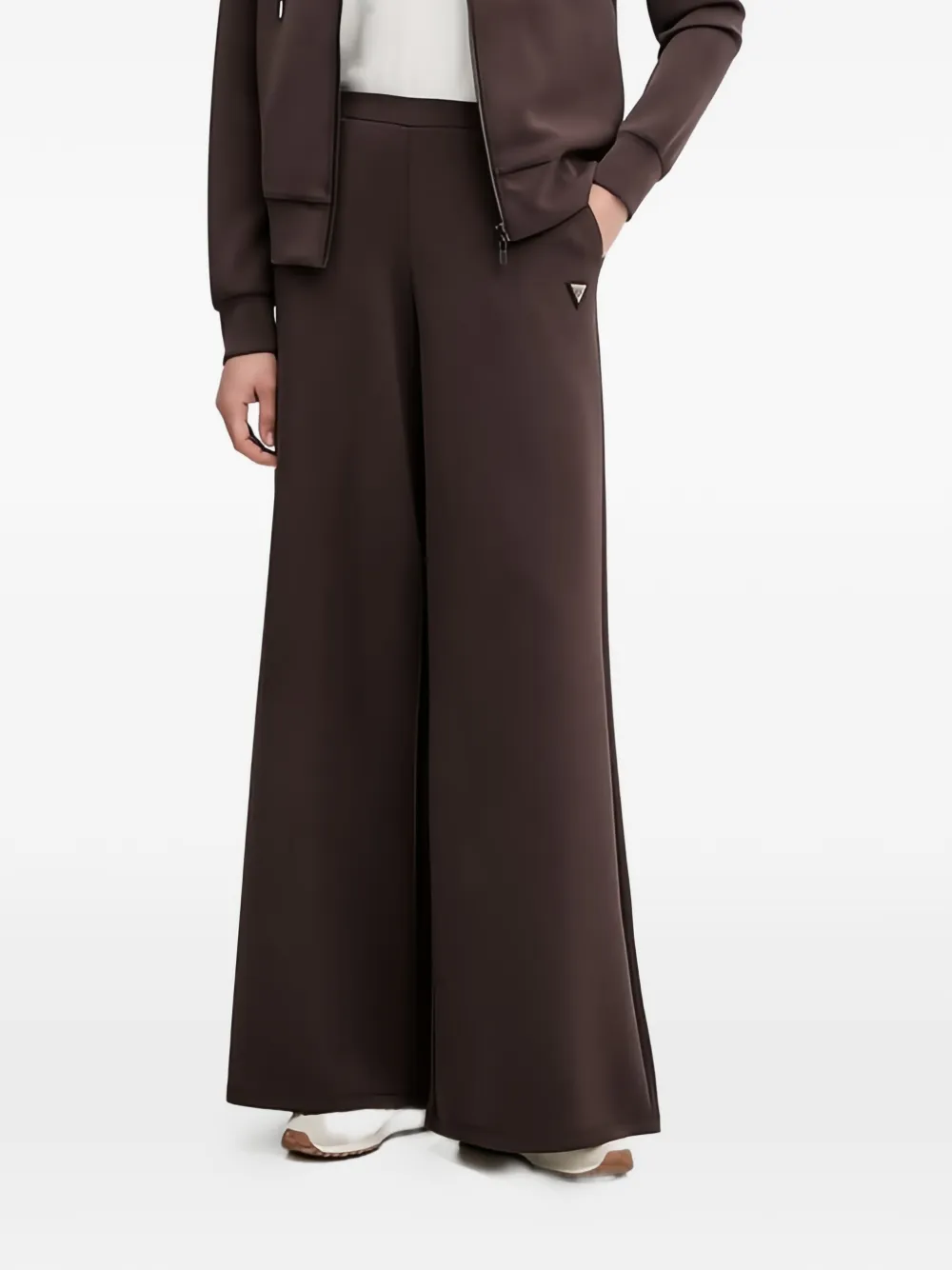 Guess Usa Logo-plaque Palazzo Pants In Brown