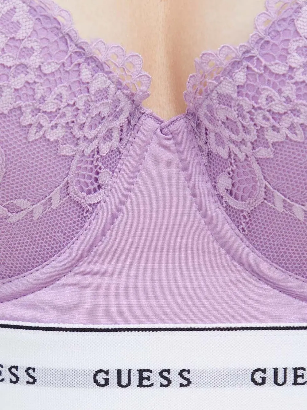 GUESS USA lace-panel logo-band bra Paars