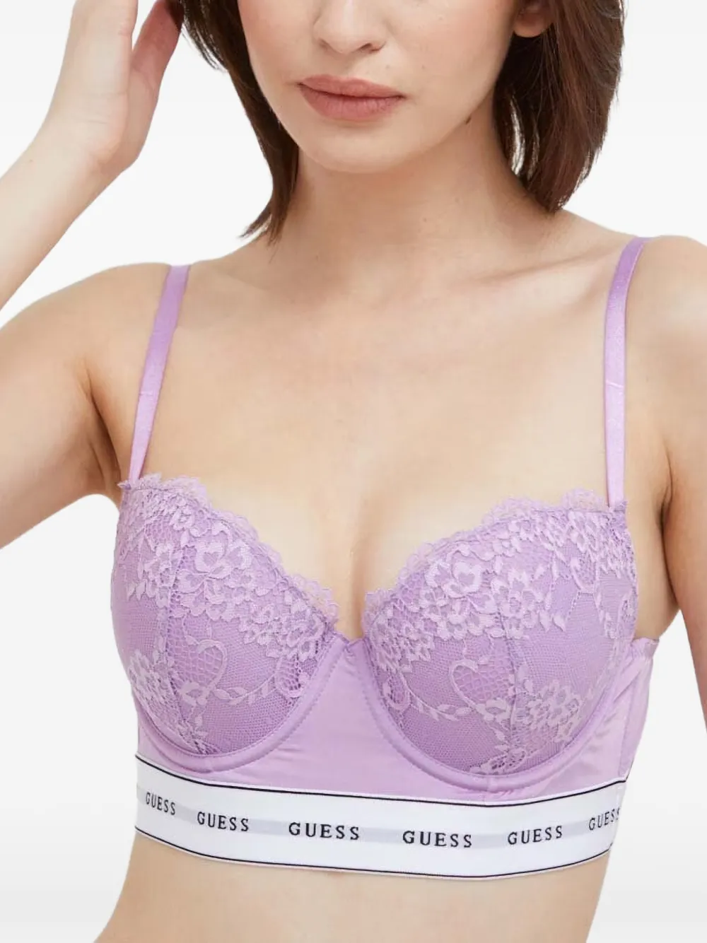GUESS USA lace-panel logo-band bra - Viola