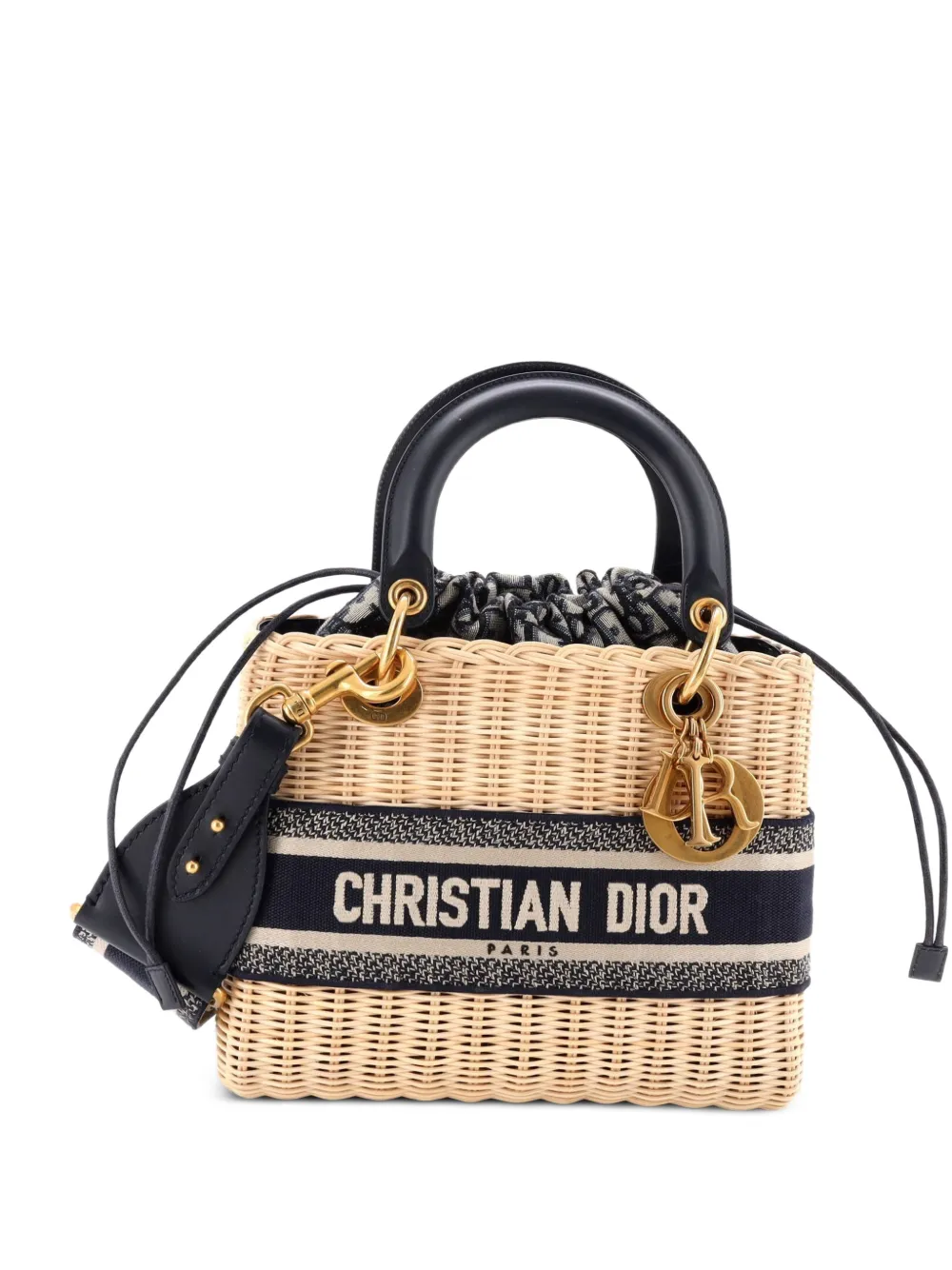 Christian Dior Pre-Owned Lady Dior Bag Wicker and Oblique Canvas Medium tote bag - Blau