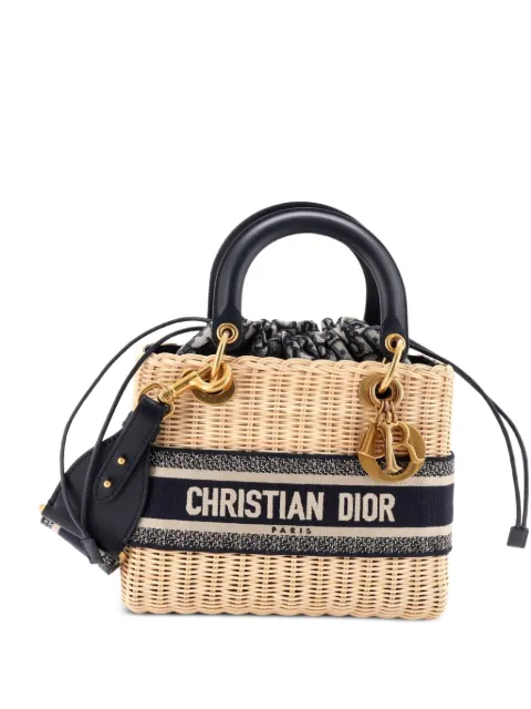 Christian Dior Pre-Owned Lady Dior Bag Wicker and Oblique Canvas Medium tote bag