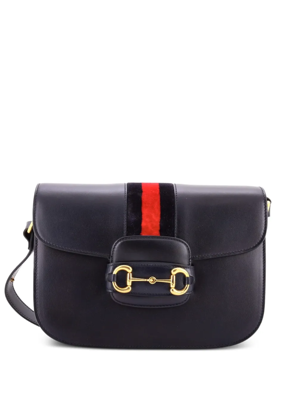 Gucci Pre-Owned Horsebit 1955 Leather with Web Velvet Detail Small shoulder bag - Blu