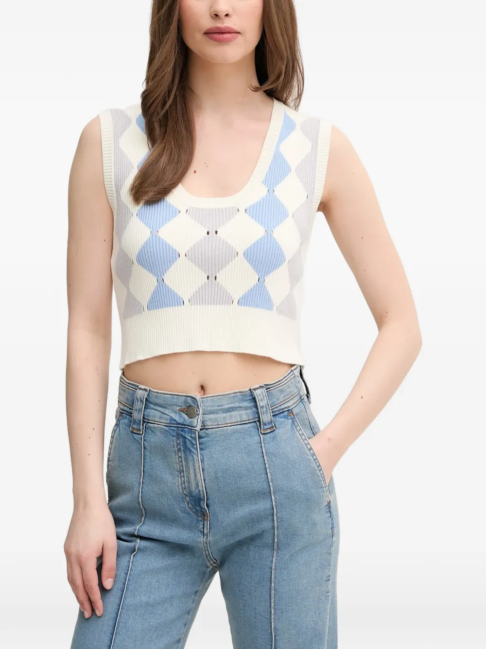 Benetton Argyle-knit Tank Top In Multi